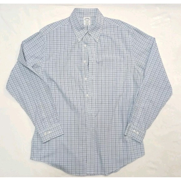 Brooks Brothers Regent Supima Cotton Blue Plaid Button Down Non Iron Size Large - Picture 1 of 5